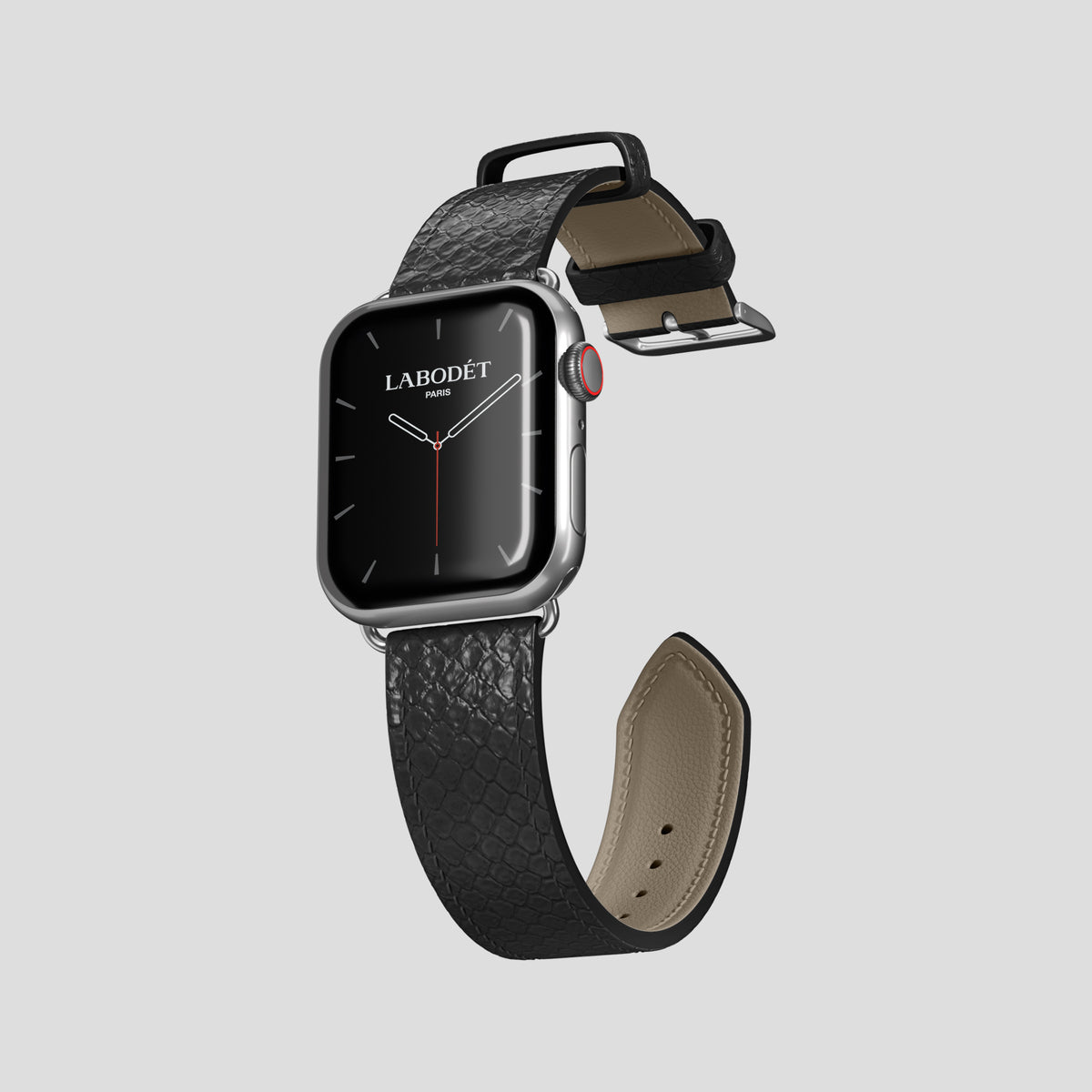 Black Apple Watch 42mm Classic Strap In Python with Steel Metal -3 | Black-Steel