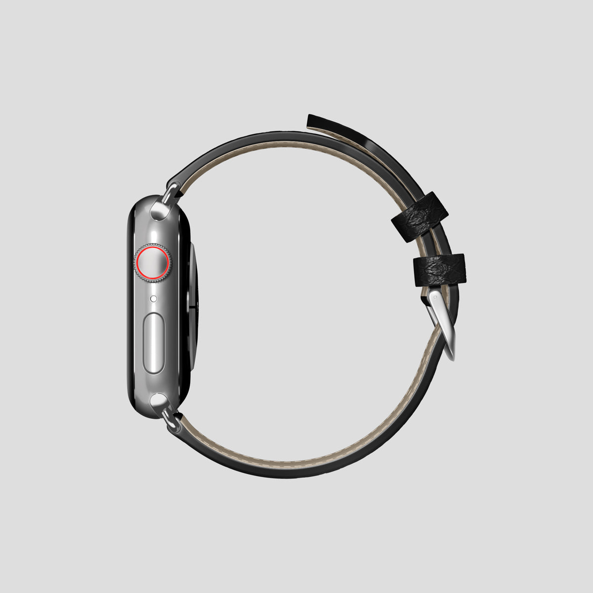 Black Apple Watch 42mm Classic Strap In Python with Steel Metal -4 | Black-Steel