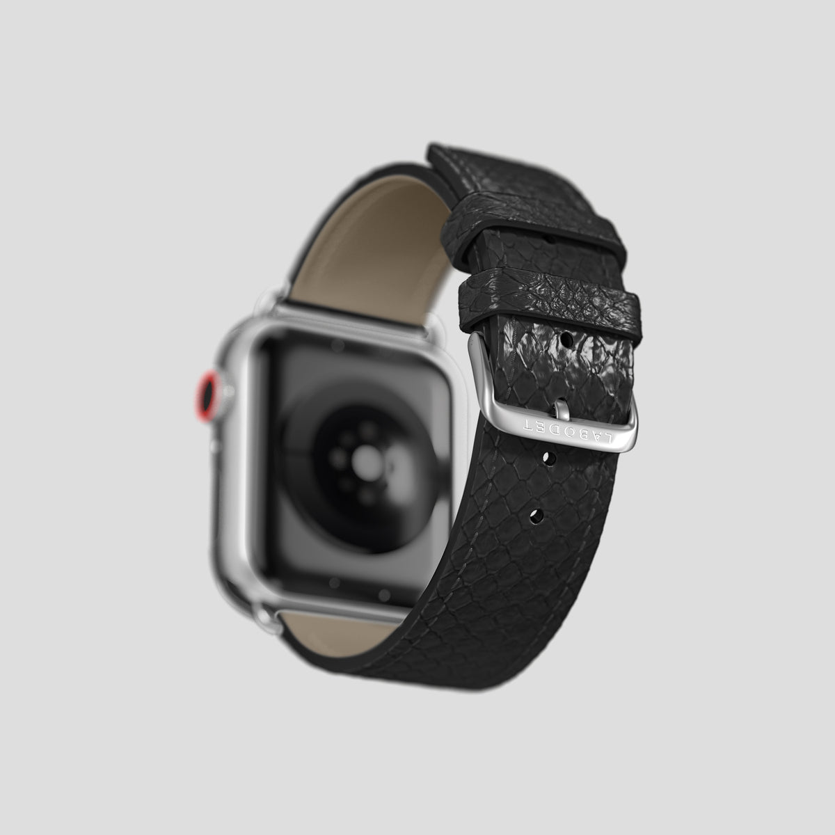 Black Apple Watch 42mm Classic Strap In Python with Steel Metal -5 | Black-Steel