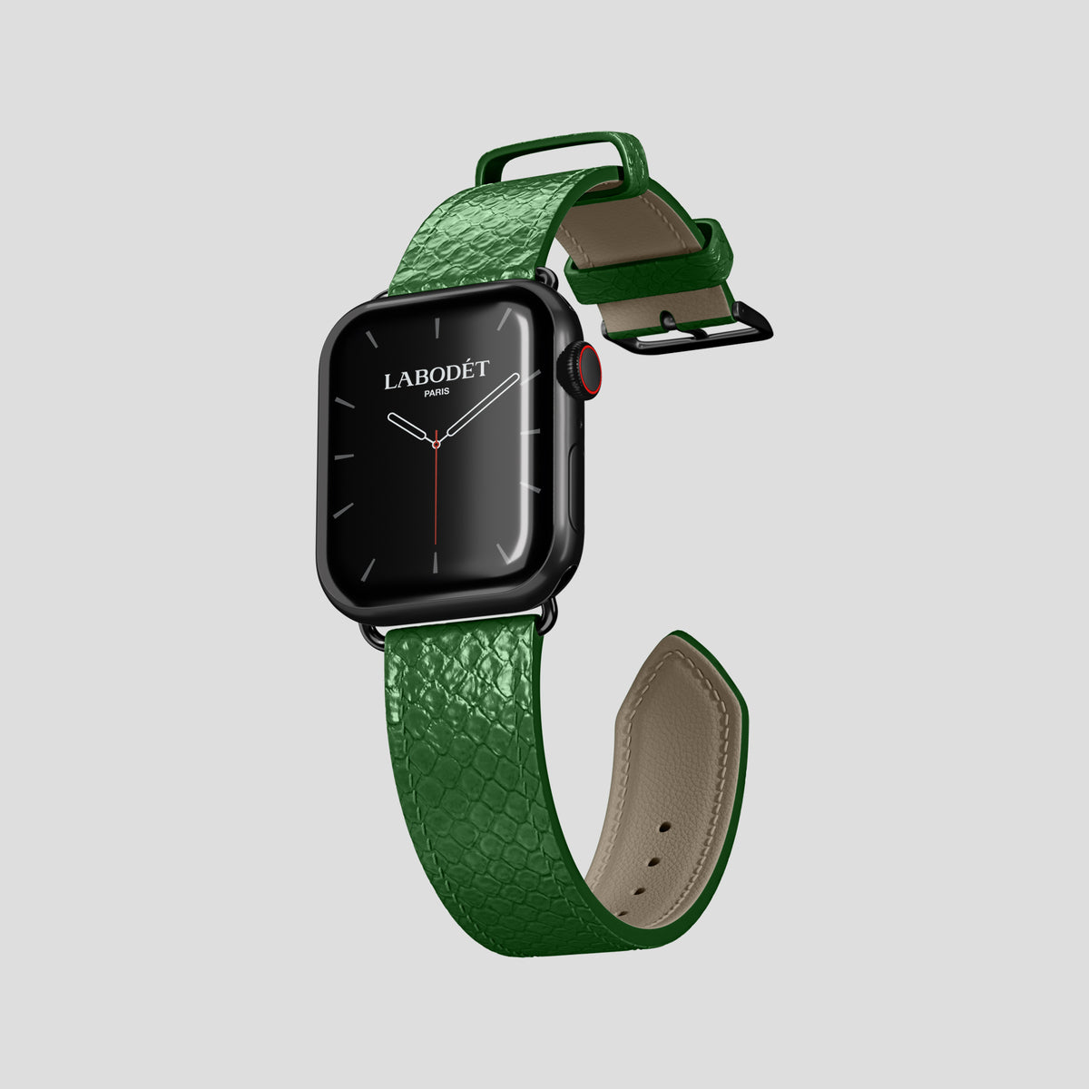 Green Apple Watch 42mm Classic Strap In Python with Black Metal -3 | Green-Black
