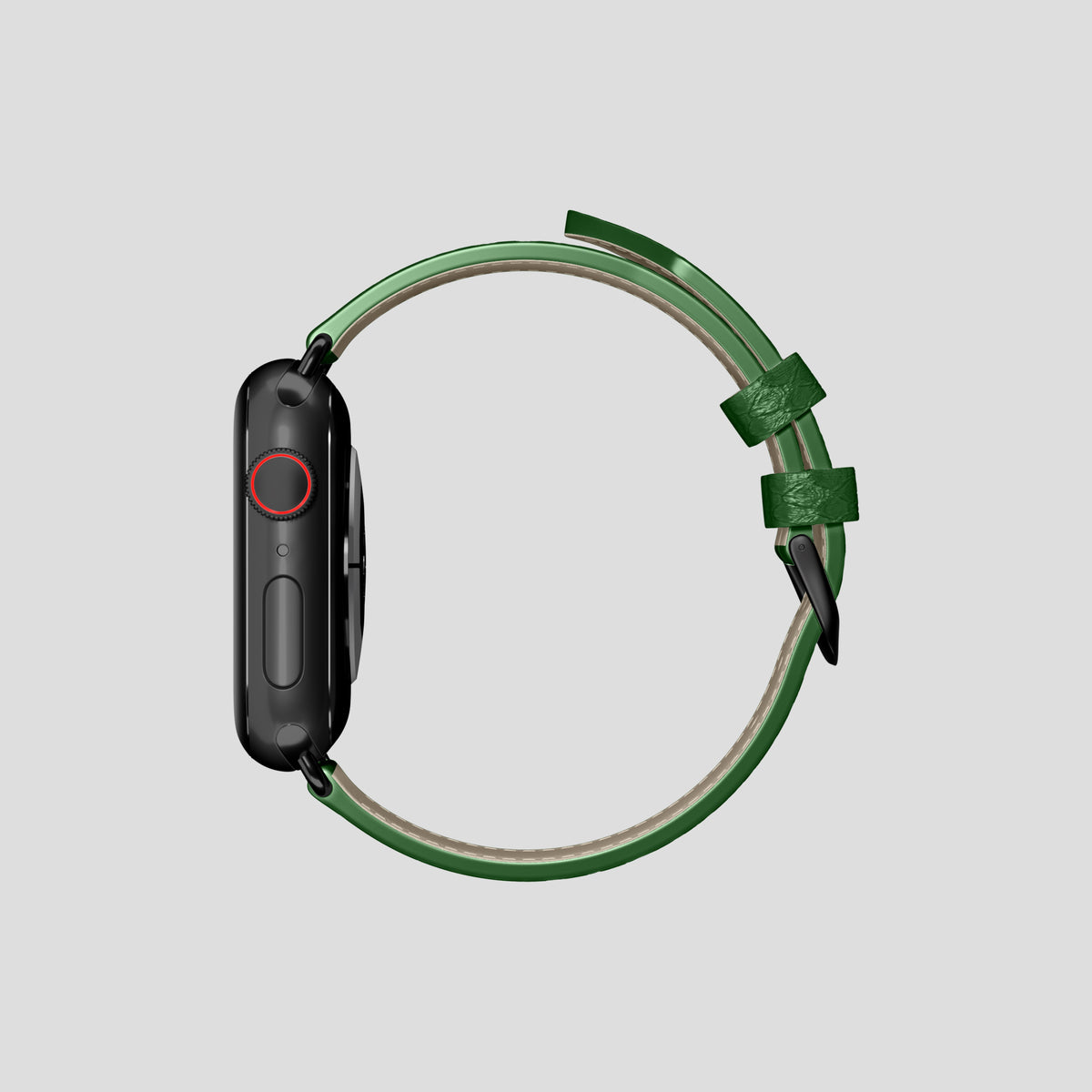 Green Apple Watch 42mm Classic Strap In Python with Black Metal -4 | Green-Black