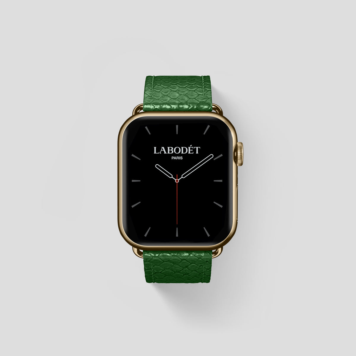 Green Apple Watch 42mm Classic Strap In Python with Gold Metal -1 | Green-Gold