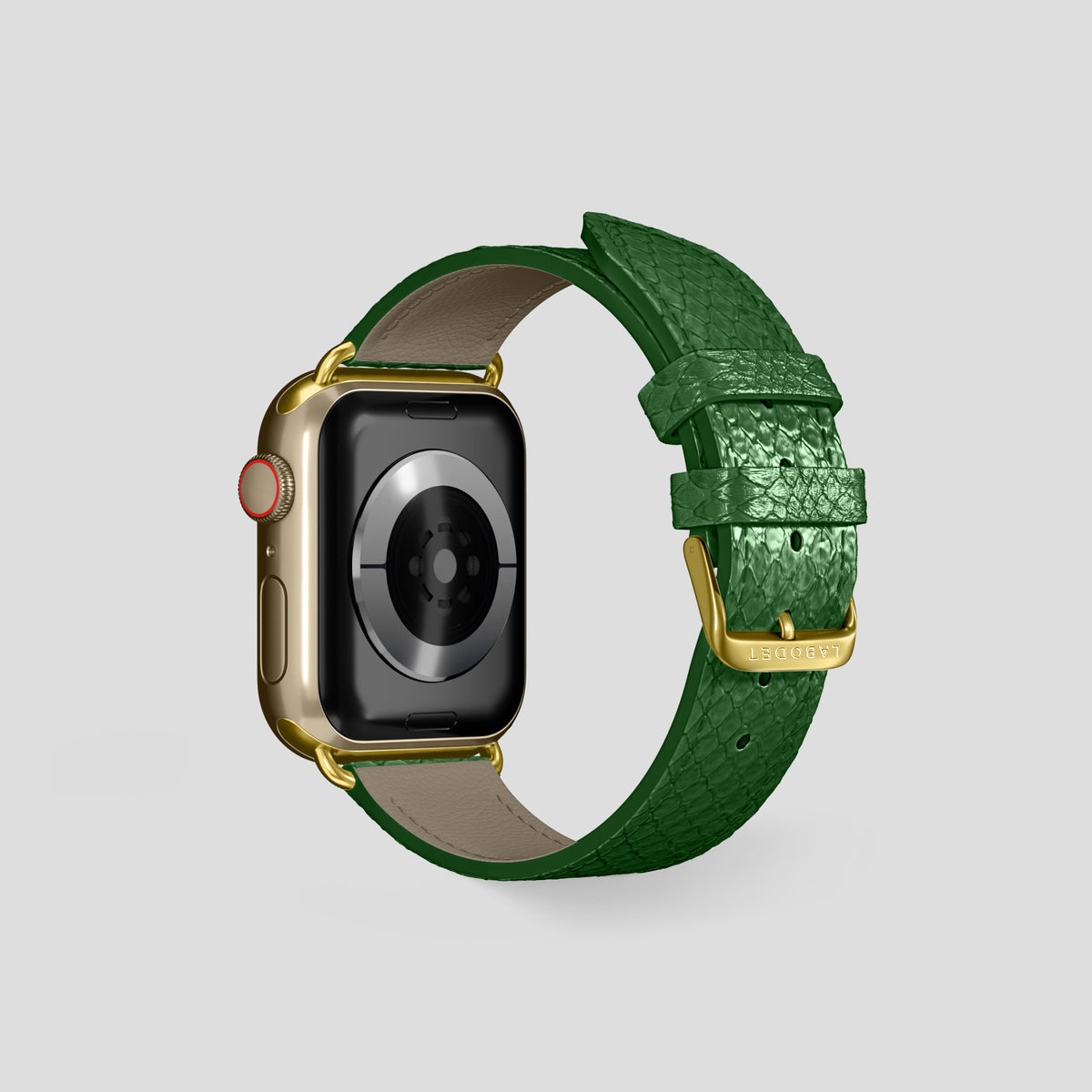Green Apple Watch 42mm Classic Strap In Python with Gold Metal -2 | Green-Gold