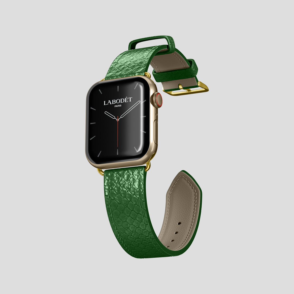 Green Apple Watch 42mm Classic Strap In Python with Gold Metal -3 | Green-Gold
