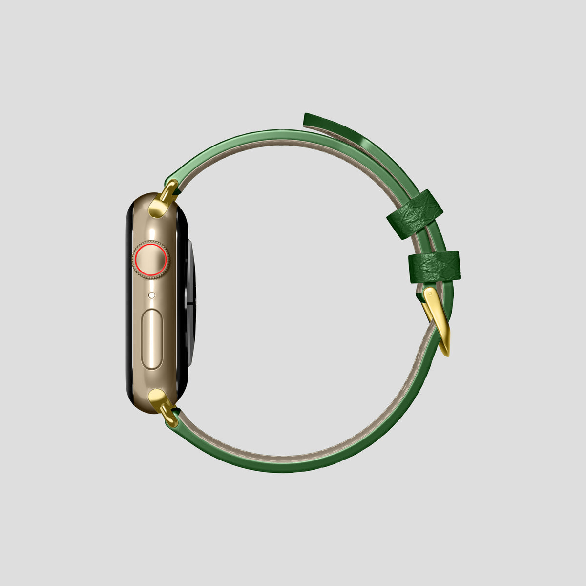 Green Apple Watch 42mm Classic Strap In Python with Gold Metal -4 | Green-Gold
