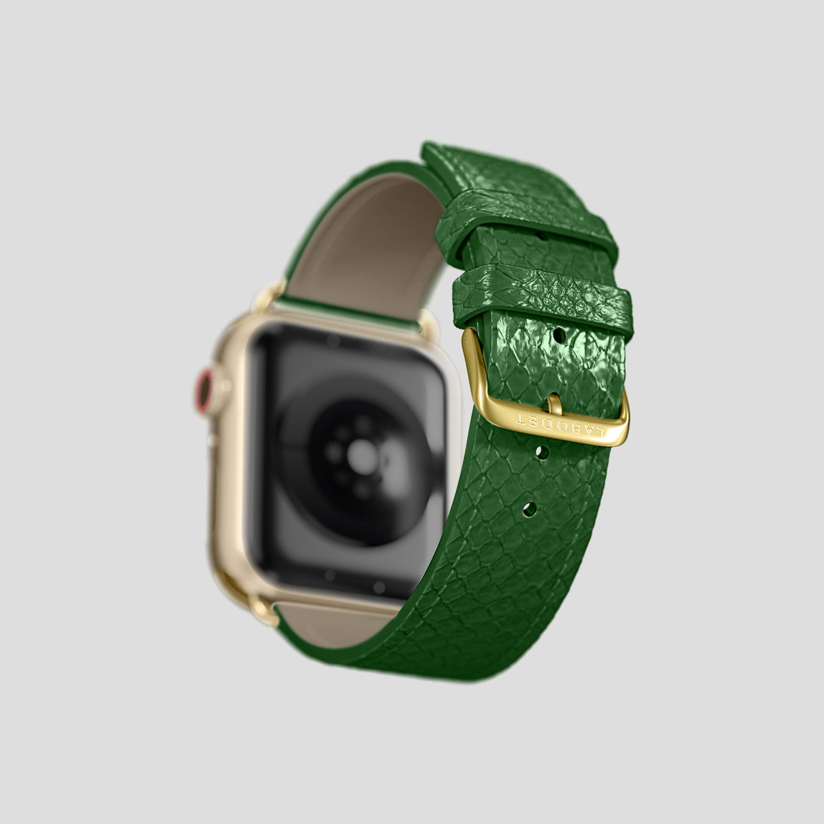 Green Apple Watch 42mm Classic Strap In Python with Gold Metal -5 | Green-Gold