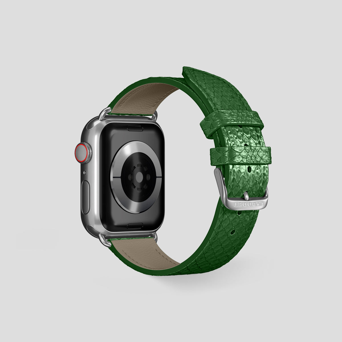 Green Apple Watch 42mm Classic Strap In Python with Steel Metal -2 | Green-Steel