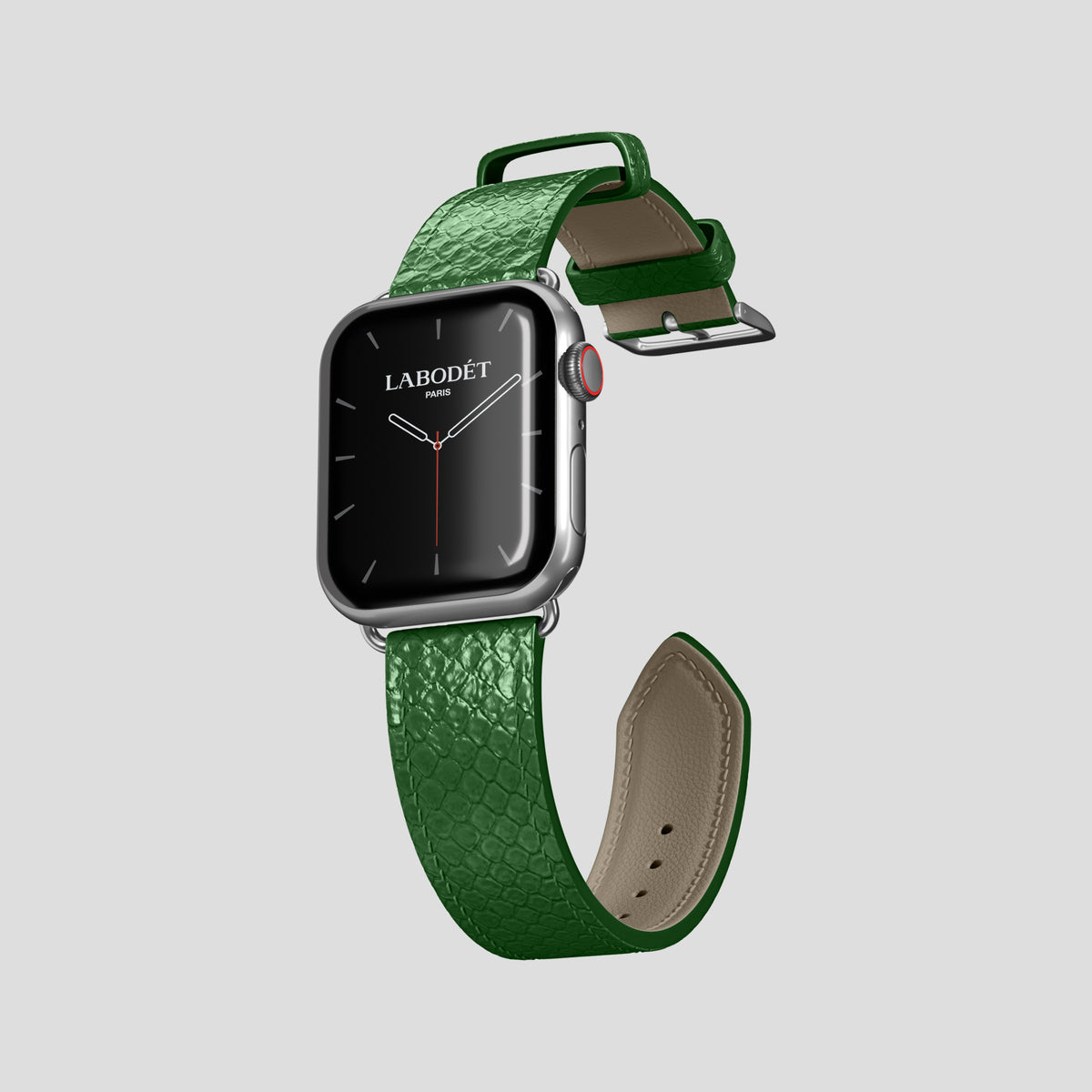 Green Apple Watch 42mm Classic Strap In Python with Steel Metal -3 | Green-Steel