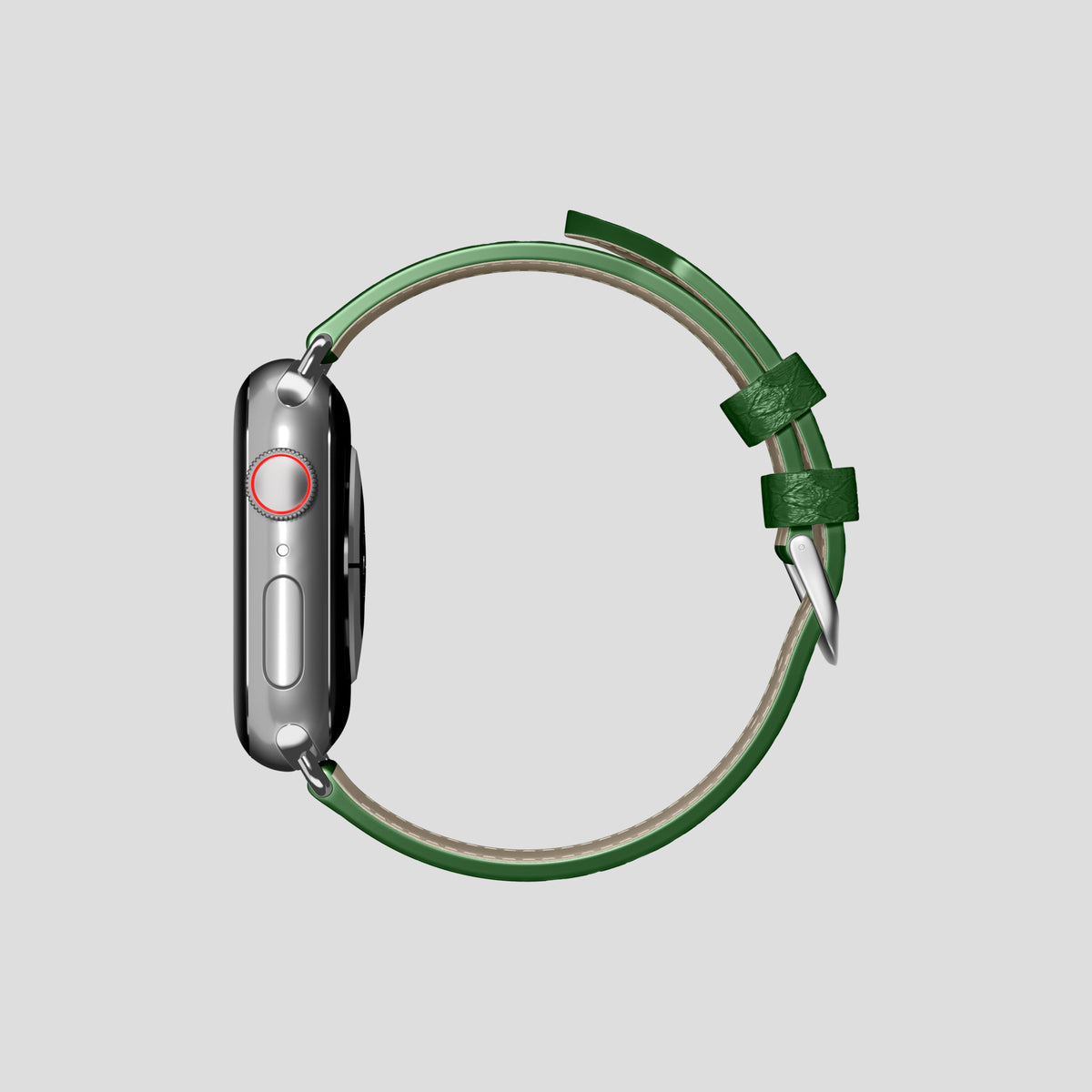 Green Apple Watch 42mm Classic Strap In Python with Steel Metal -4 | Green-Steel