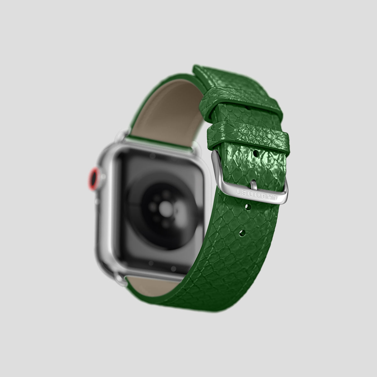 Green Apple Watch 42mm Classic Strap In Python with Steel Metal -5 | Green-Steel