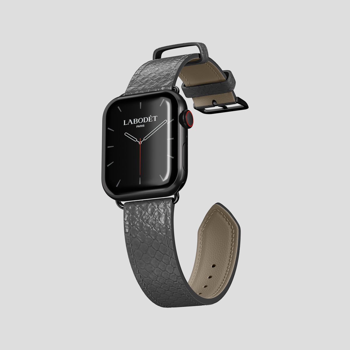 Grey Apple Watch 42mm Classic Strap In Python with Black Metal -3 | Grey-Black