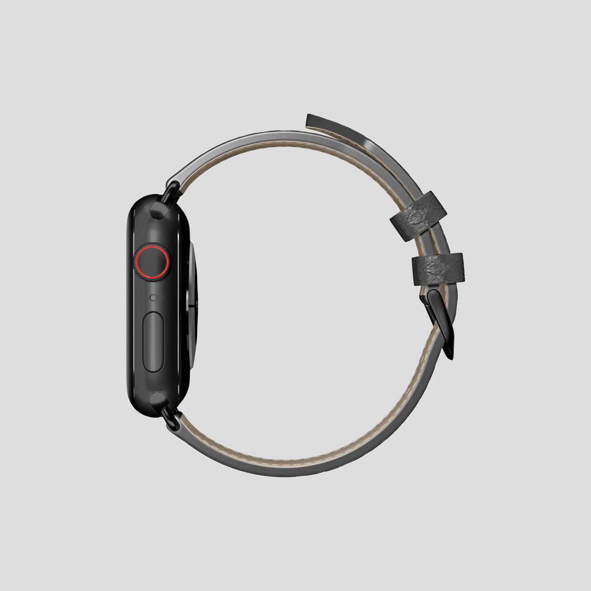 Grey Apple Watch 42mm Classic Strap In Python with Black Metal -4 | Grey-Black
