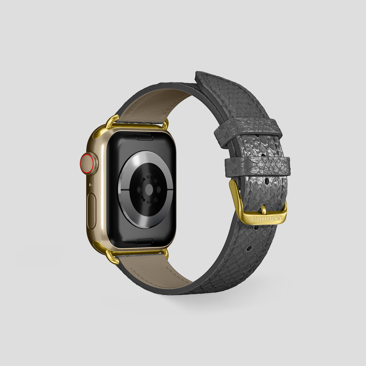 Grey Apple Watch 42mm Classic Strap In Python with Gold Metal -2 | Grey-Gold