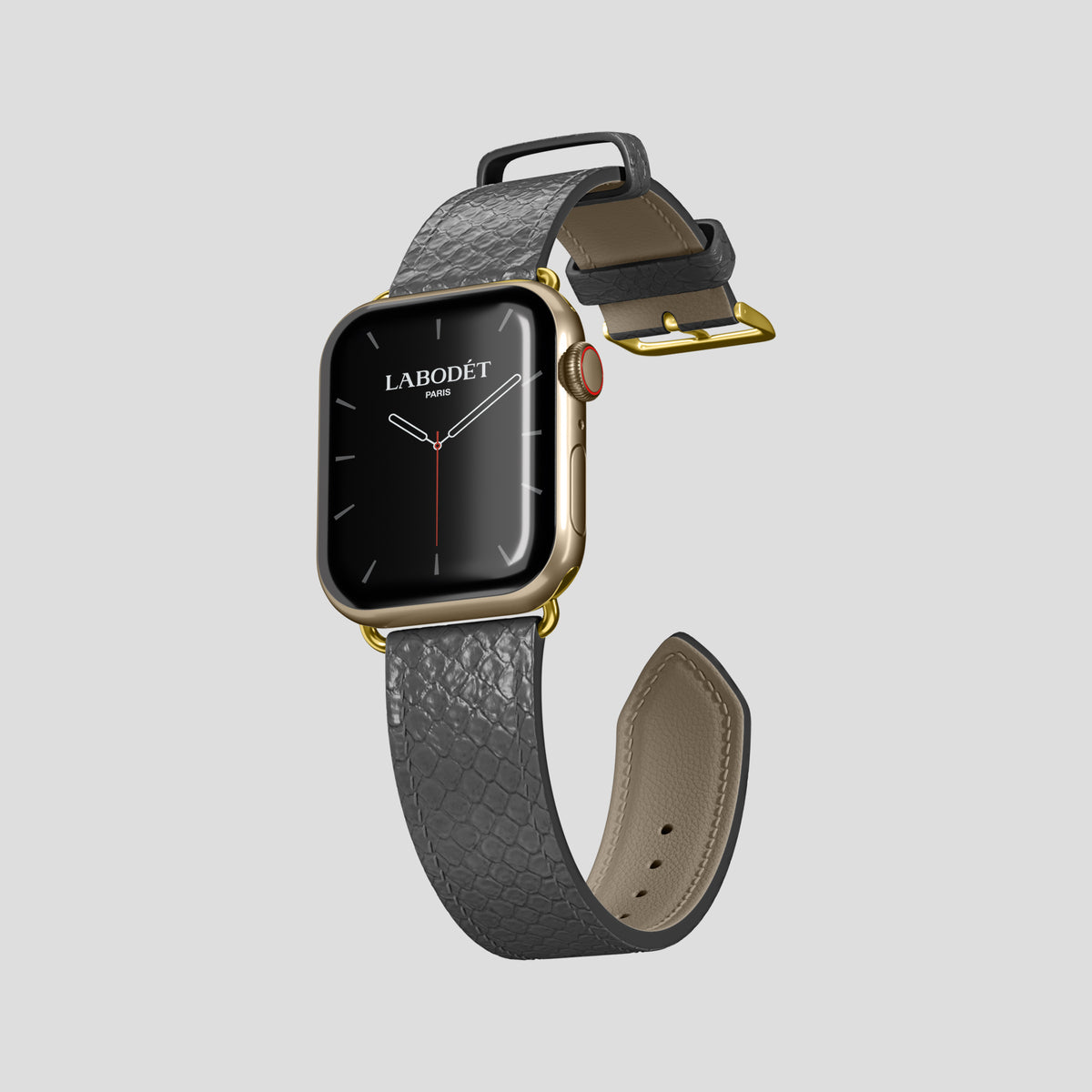 Grey Apple Watch 42mm Classic Strap In Python with Gold Metal -3 | Grey-Gold