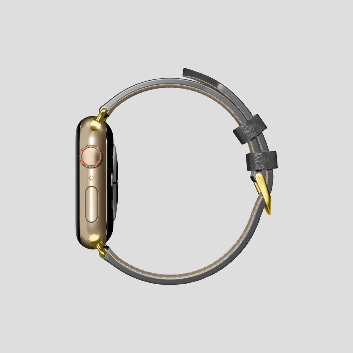Grey Apple Watch 42mm Classic Strap In Python with Gold Metal -4 | Grey-Gold
