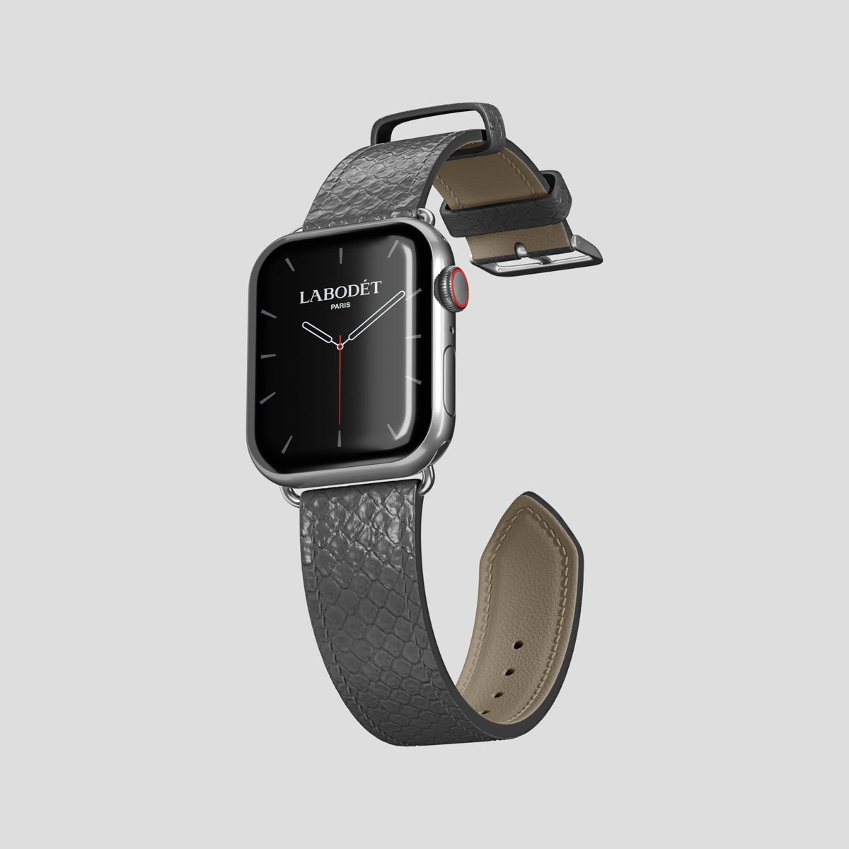 Grey Apple Watch 42mm Classic Strap In Python with Steel Metal -3 | Grey-Steel