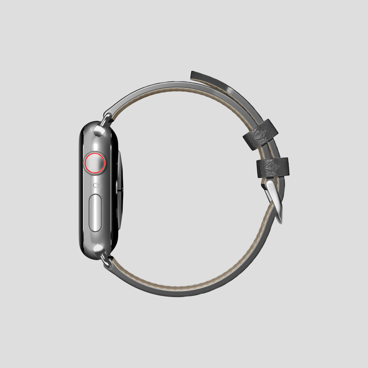 Grey Apple Watch 42mm Classic Strap In Python with Steel Metal -4 | Grey-Steel