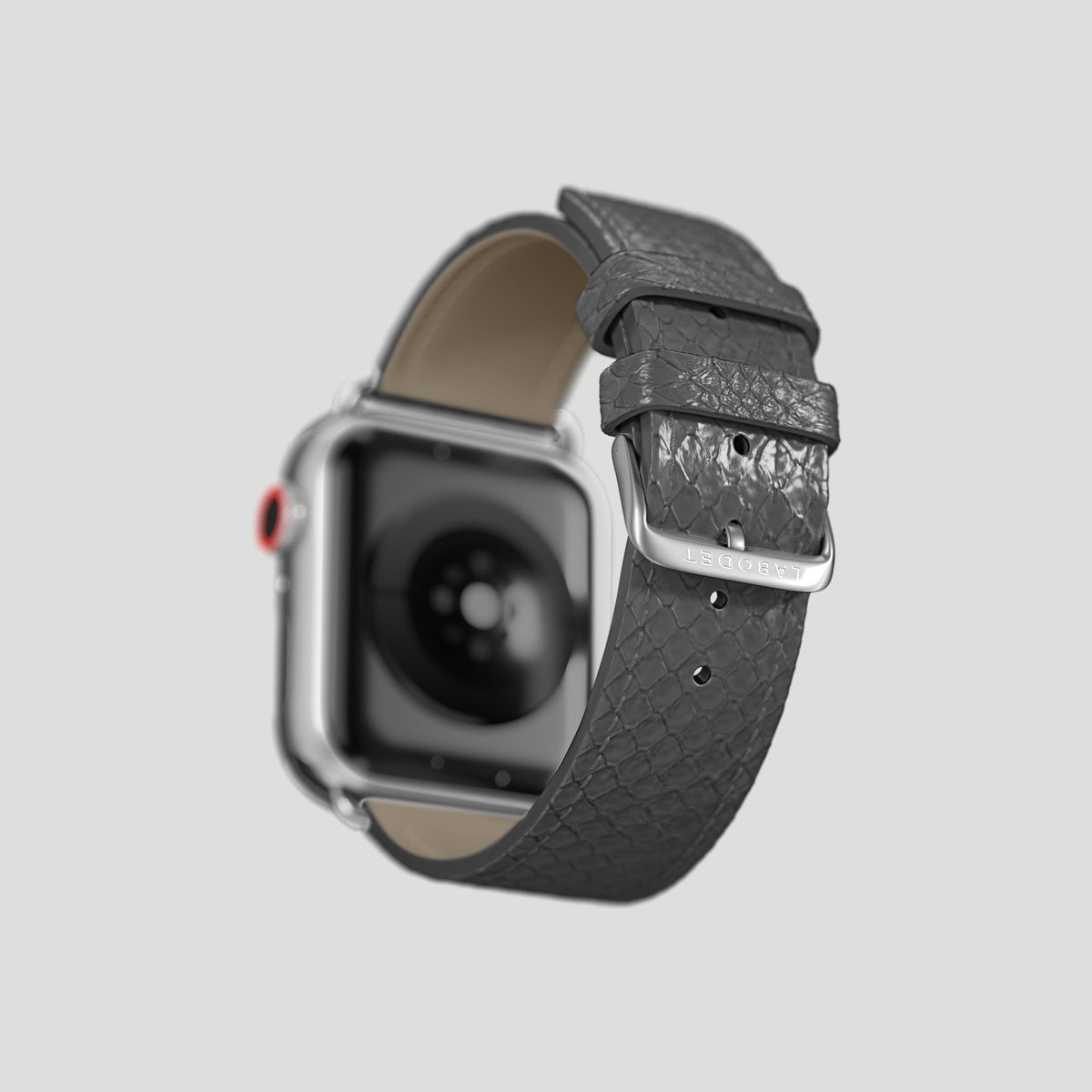 Grey Apple Watch 42mm Classic Strap In Python with Steel Metal -5 | Grey-Steel