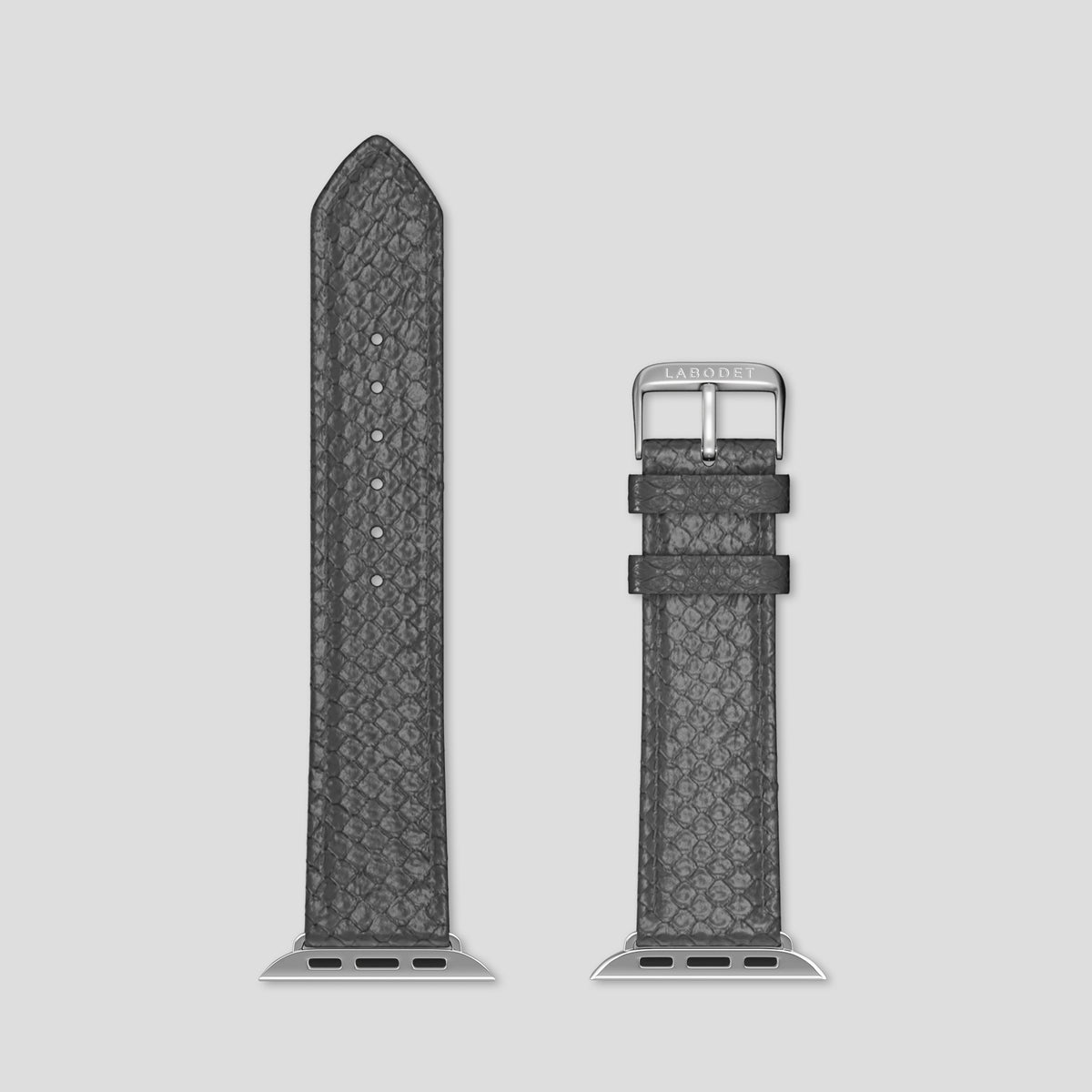 Grey Apple Watch 42mm Classic Strap In Python with Steel Metal -6 | Grey-Steel
