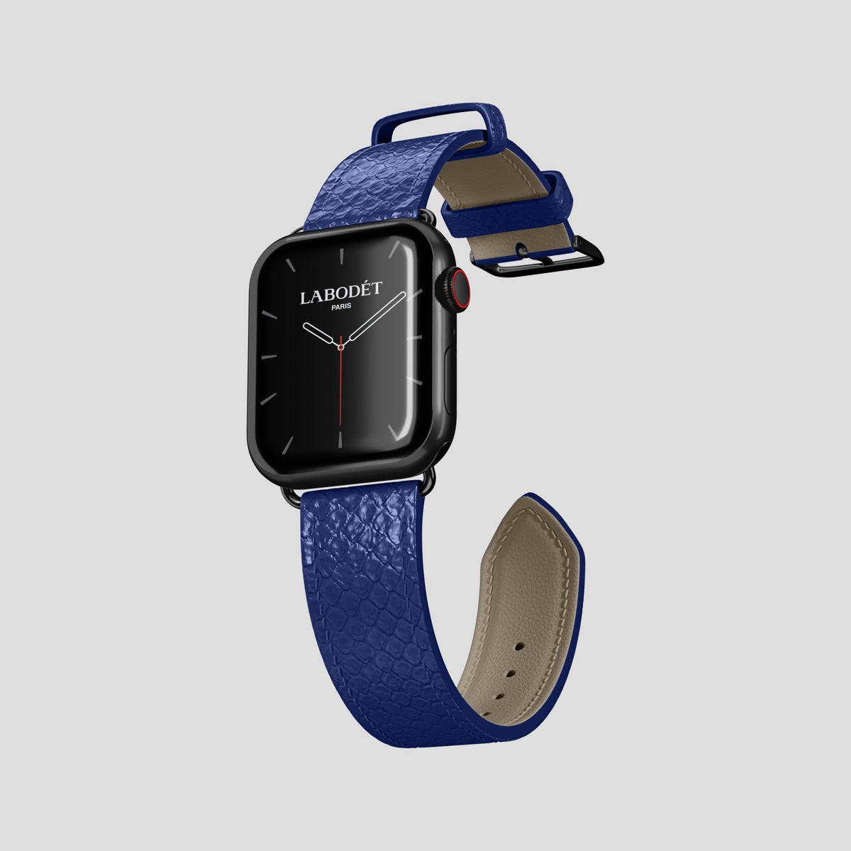 Royal Blue Apple Watch 42mm Classic Strap In Python with Black Metal -3 | Royal-Blue-Black