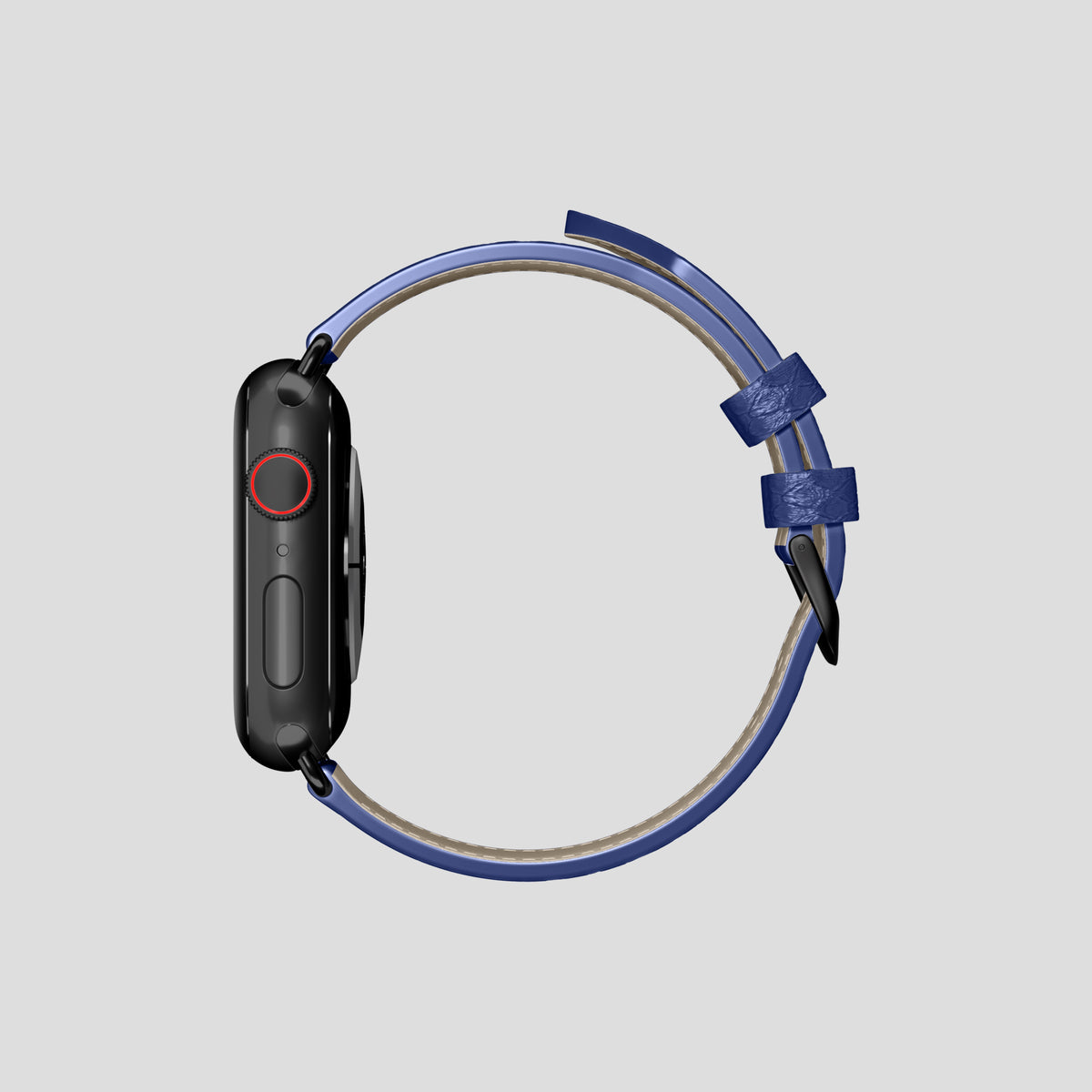 Royal Blue Apple Watch 42mm Classic Strap In Python with Black Metal -4 | Royal-Blue-Black