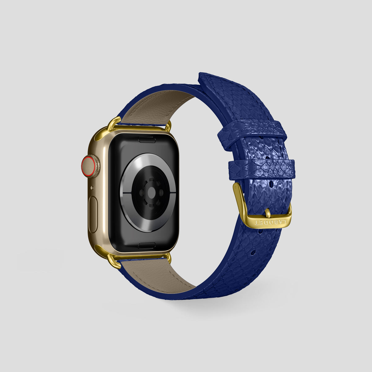 Royal Blue Apple Watch 42mm Classic Strap In Python with Gold Metal -2 | Royal-Blue-Gold