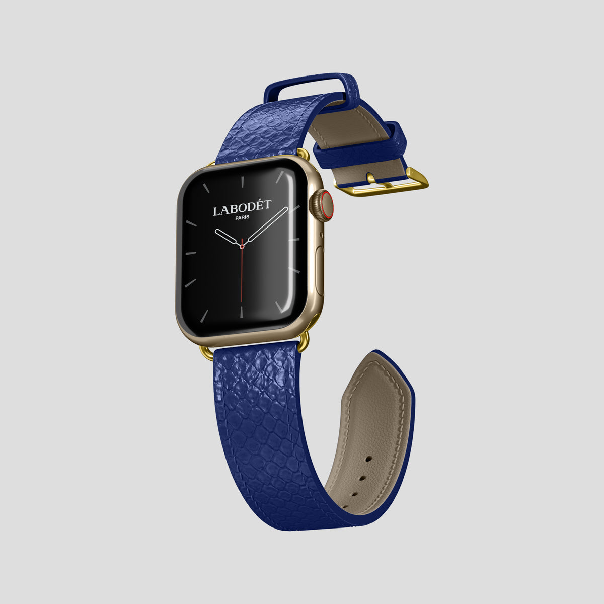 Royal Blue Apple Watch 42mm Classic Strap In Python with Gold Metal -3 | Royal-Blue-Gold