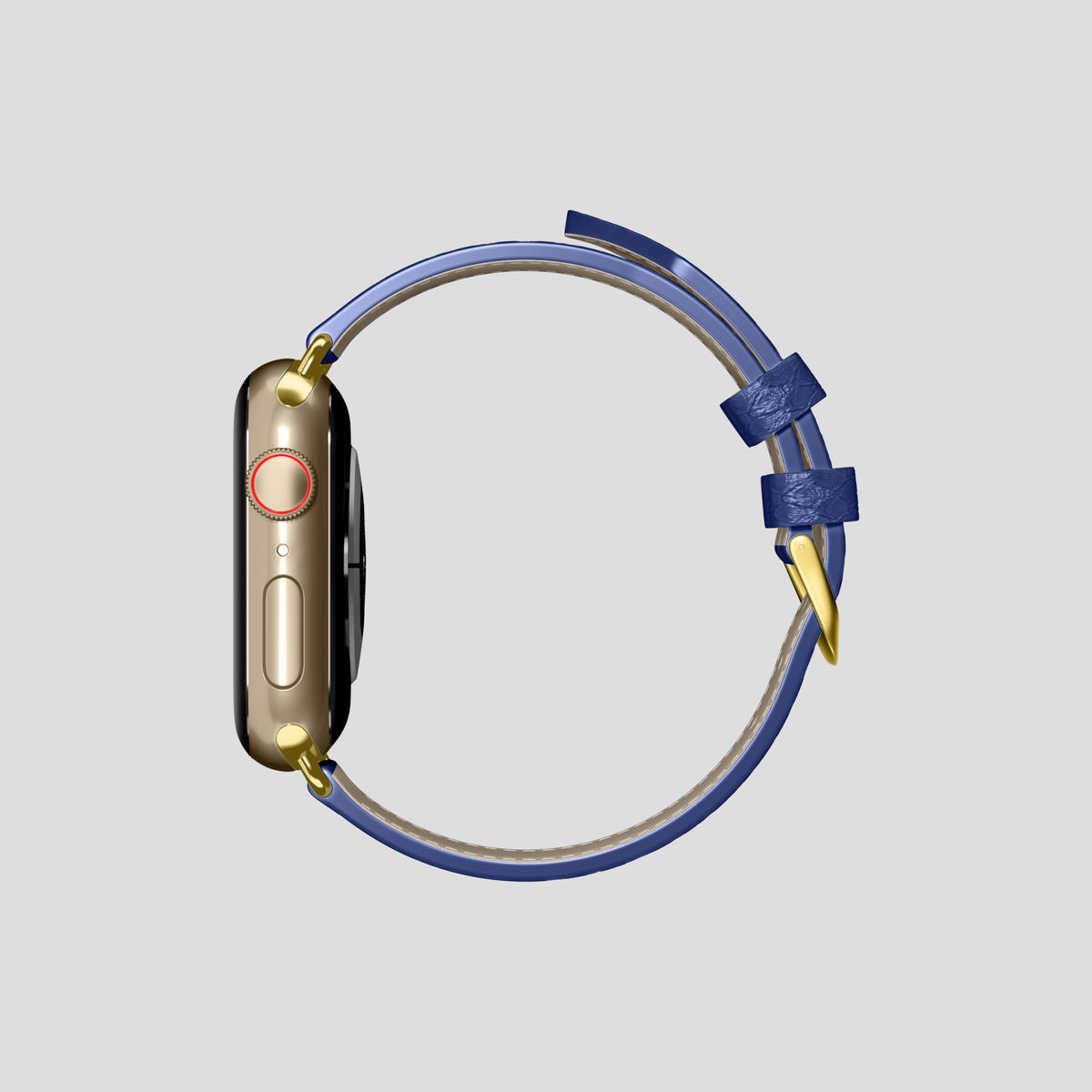 Royal Blue Apple Watch 42mm Classic Strap In Python with Gold Metal -4 | Royal-Blue-Gold