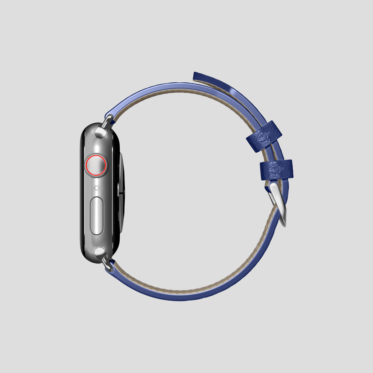 Royal Blue Apple Watch 42mm Classic Strap In Python with Steel Metal -4 | Royal-Blue-Steel