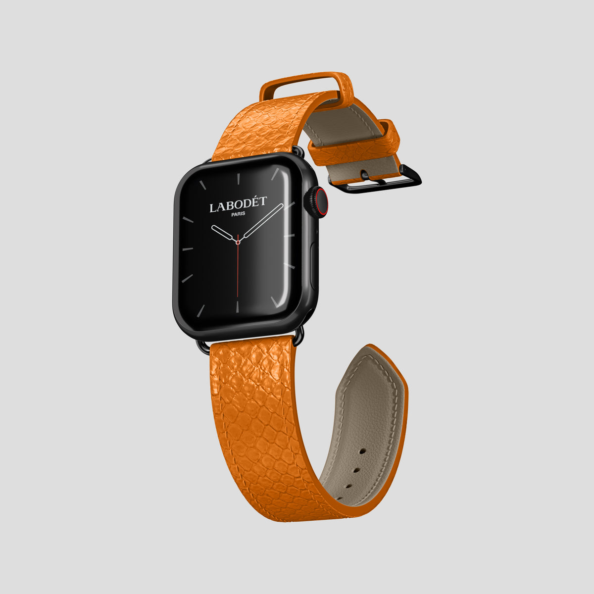 Orange Apple Watch 42mm Classic Strap In Python with Black Metal -3 | Orange-Black
