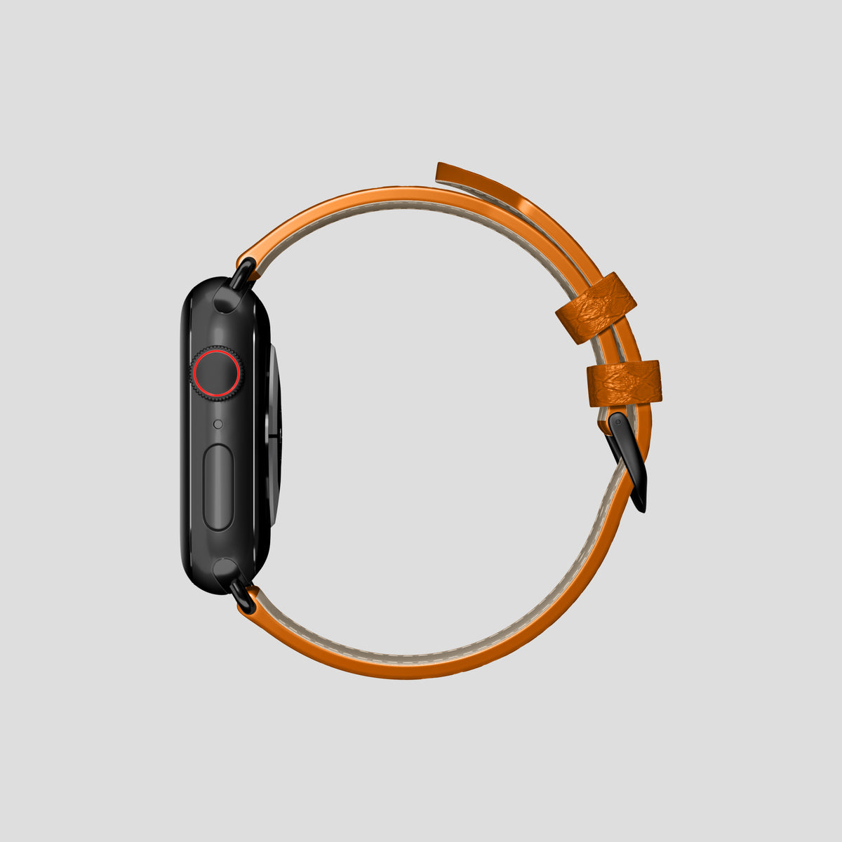 Orange Apple Watch 42mm Classic Strap In Python with Black Metal -4 | Orange-Black