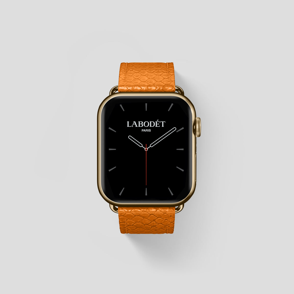 Orange Apple Watch 42mm Classic Strap In Python with Gold Metal -1 | Orange-Gold