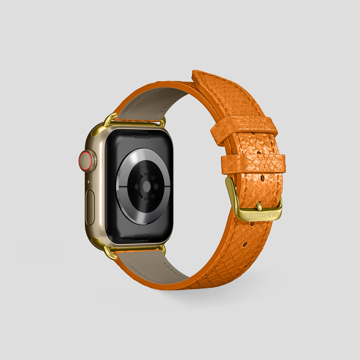 Orange Apple Watch 42mm Classic Strap In Python with Gold Metal -2 | Orange-Gold