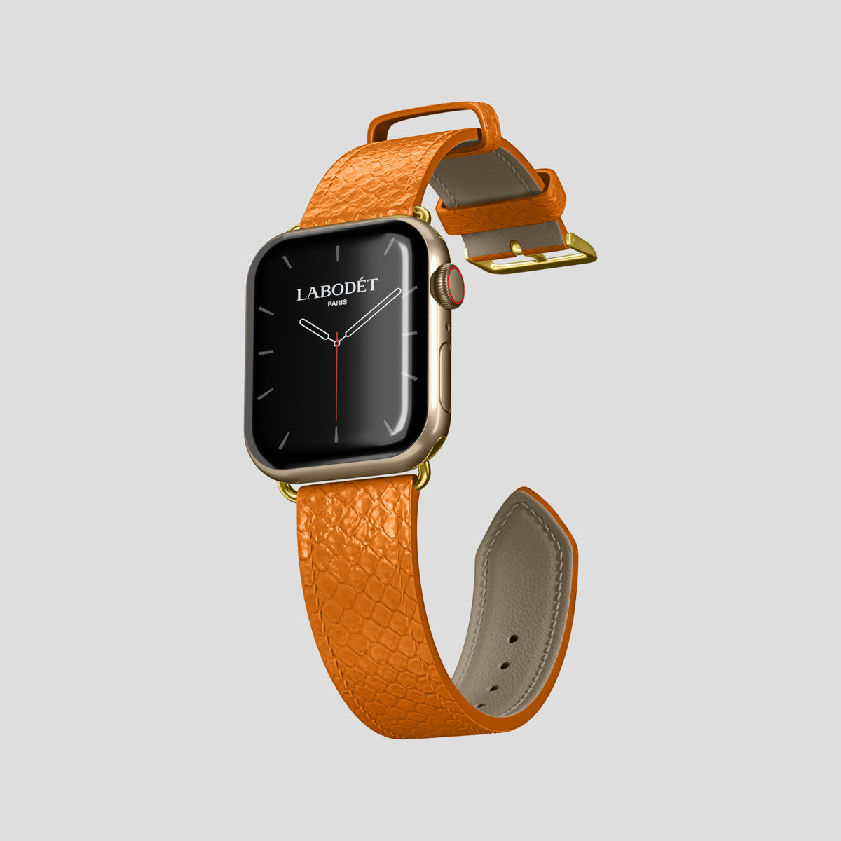 Orange Apple Watch 42mm Classic Strap In Python with Gold Metal -3 | Orange-Gold