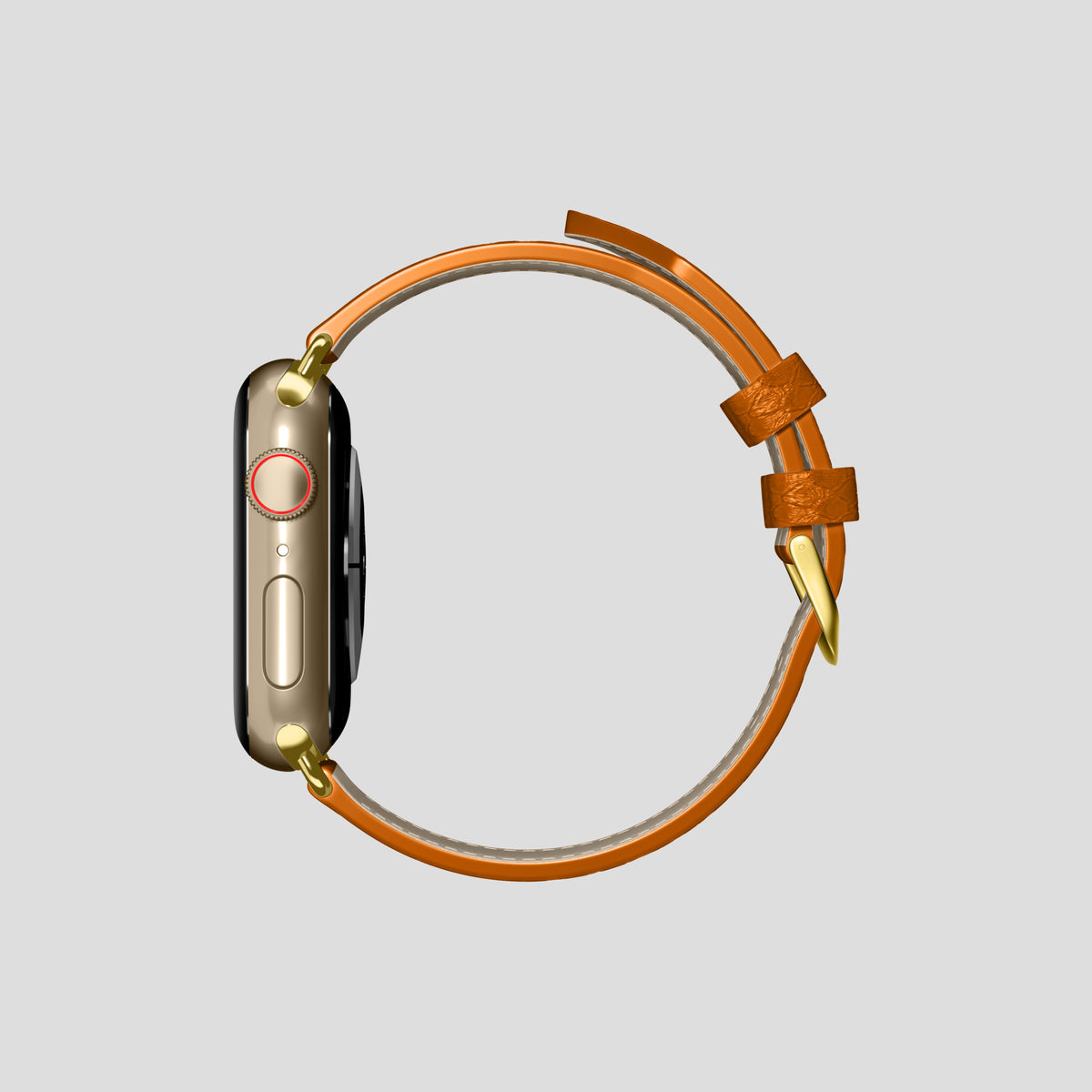 Orange Apple Watch 42mm Classic Strap In Python with Gold Metal -4 | Orange-Gold