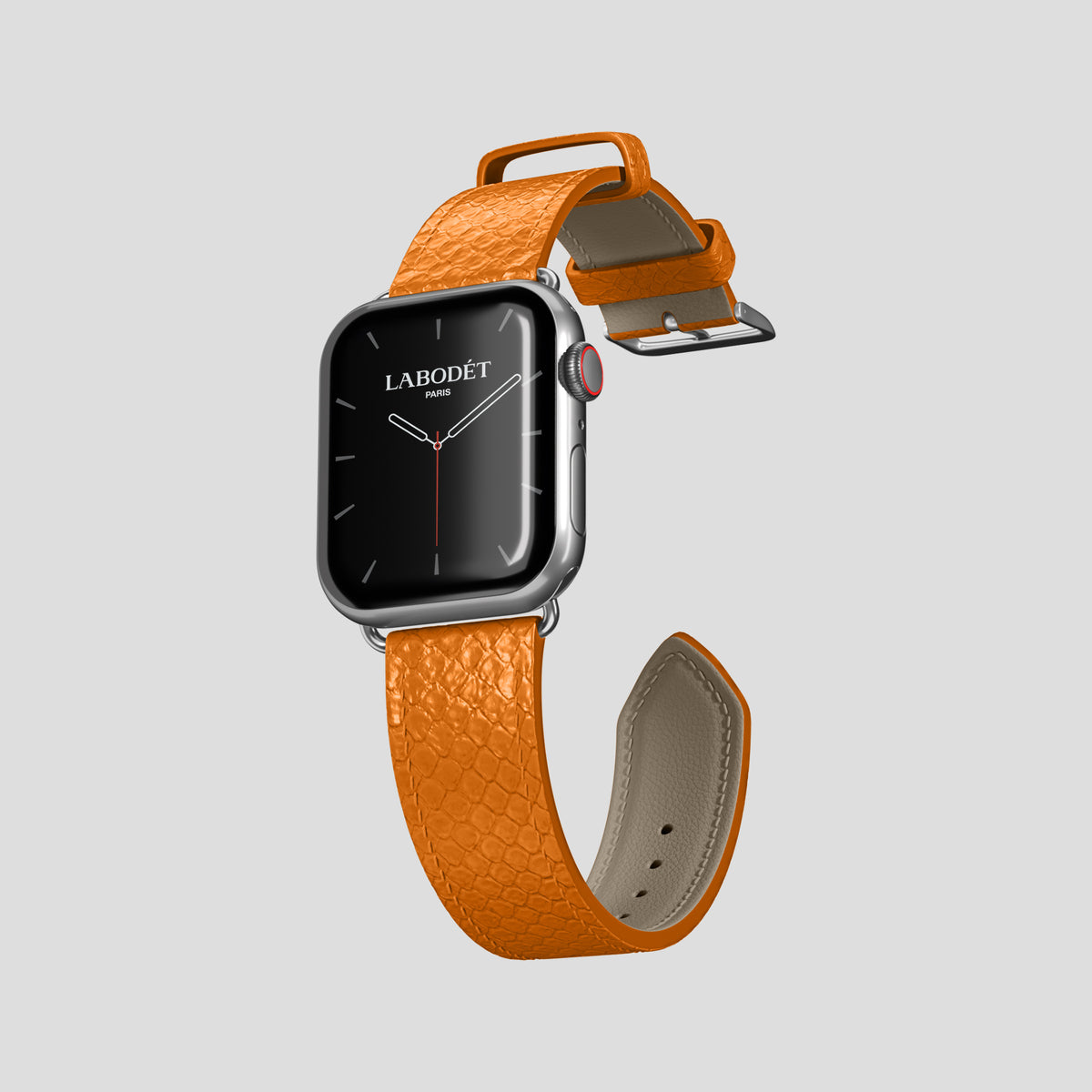 Orange Apple Watch 42mm Classic Strap In Python with Steel Metal -3 | Orange-Steel