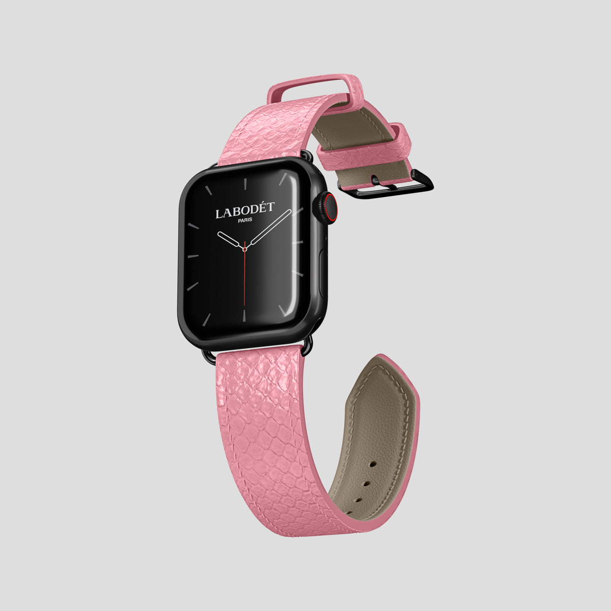 Pink Apple Watch 42mm Classic Strap In Python with Black Metal -3 | Pink-Black