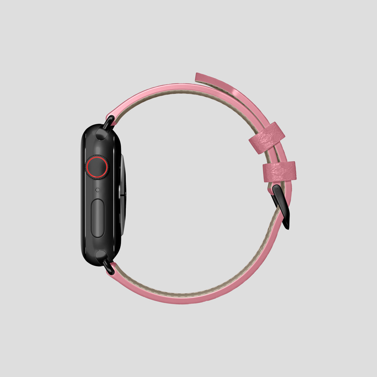 Pink Apple Watch 42mm Classic Strap In Python with Black Metal -4 | Pink-Black