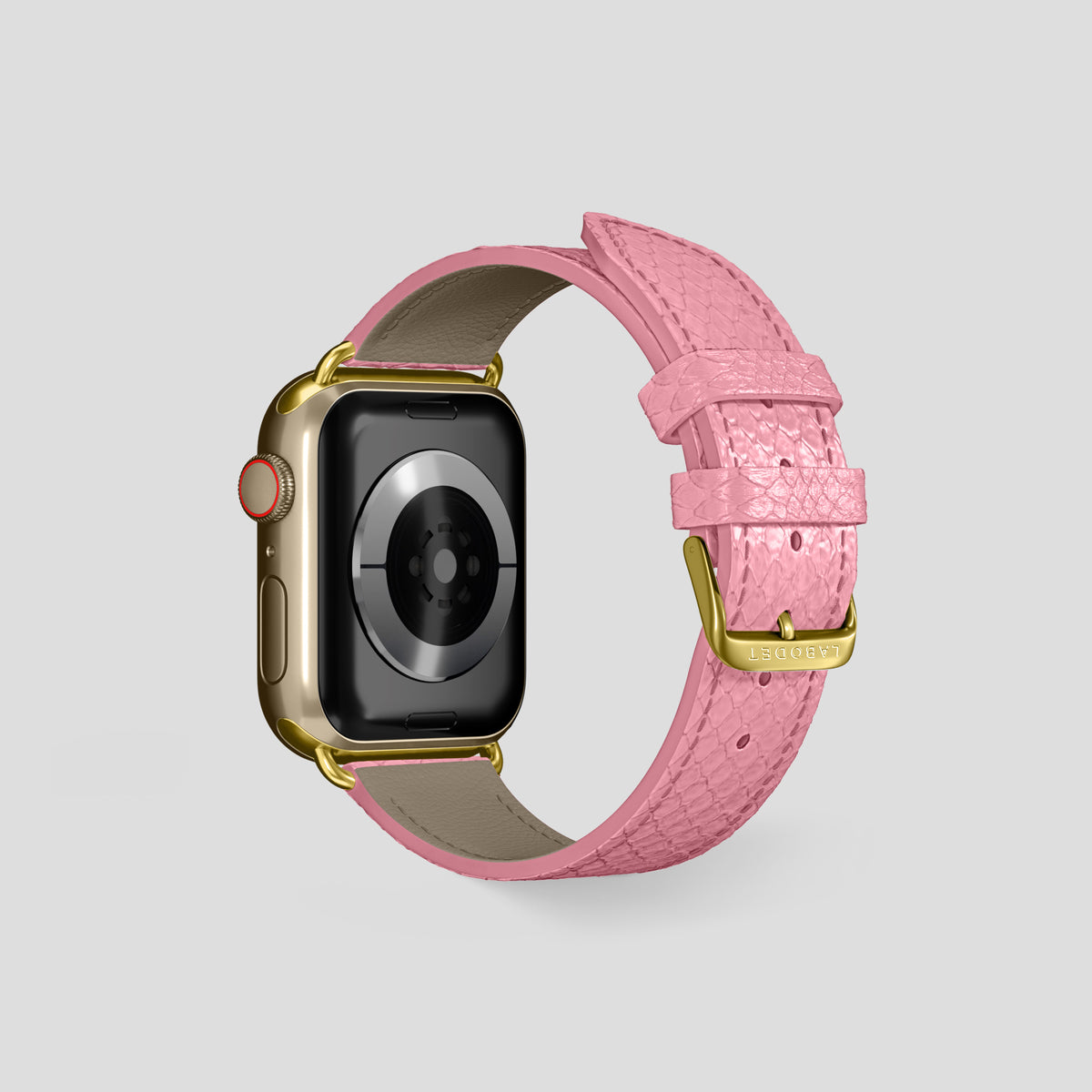 Pink Apple Watch 42mm Classic Strap In Python with Gold Metal -2 | Pink-Gold