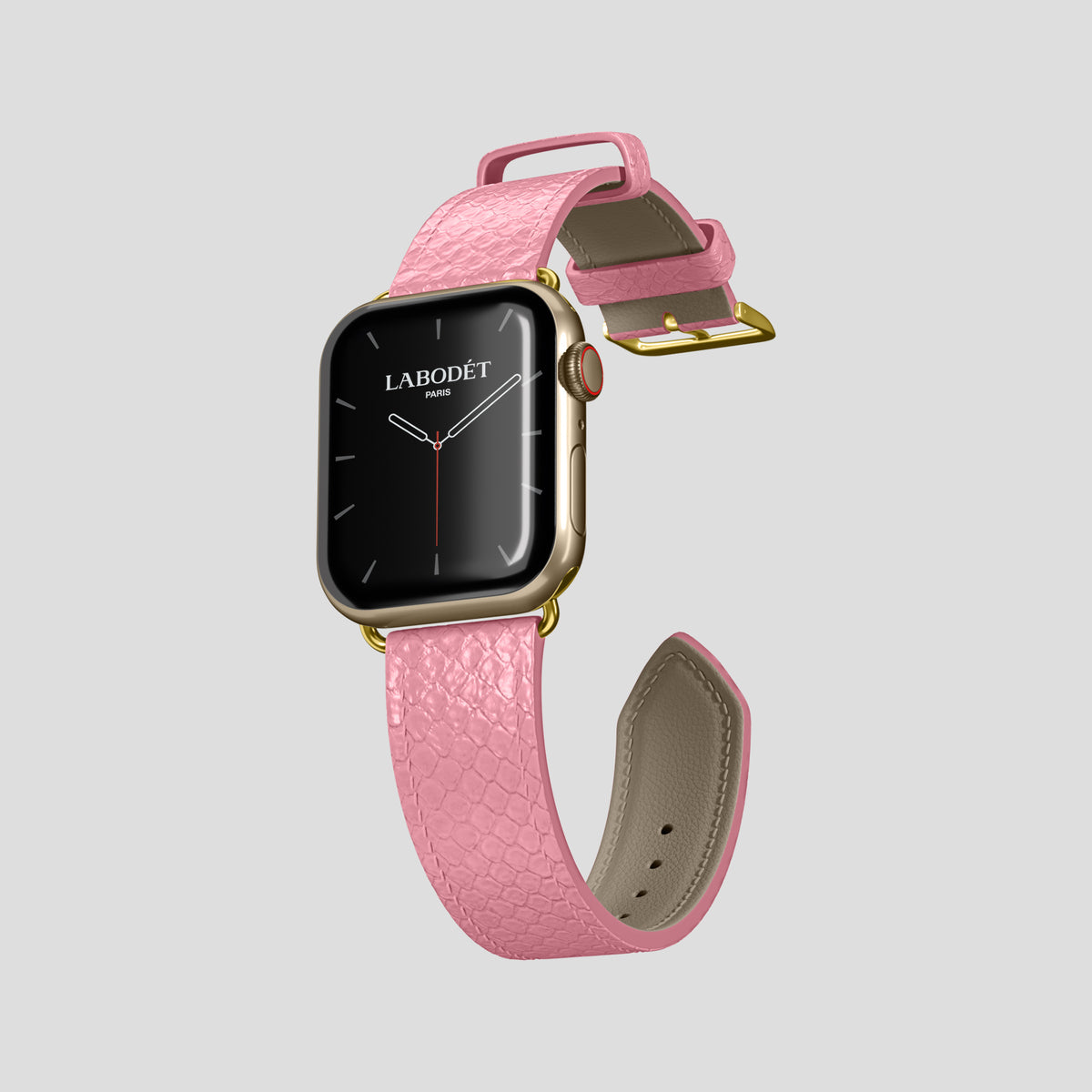 Pink Apple Watch 42mm Classic Strap In Python with Gold Metal -3 | Pink-Gold