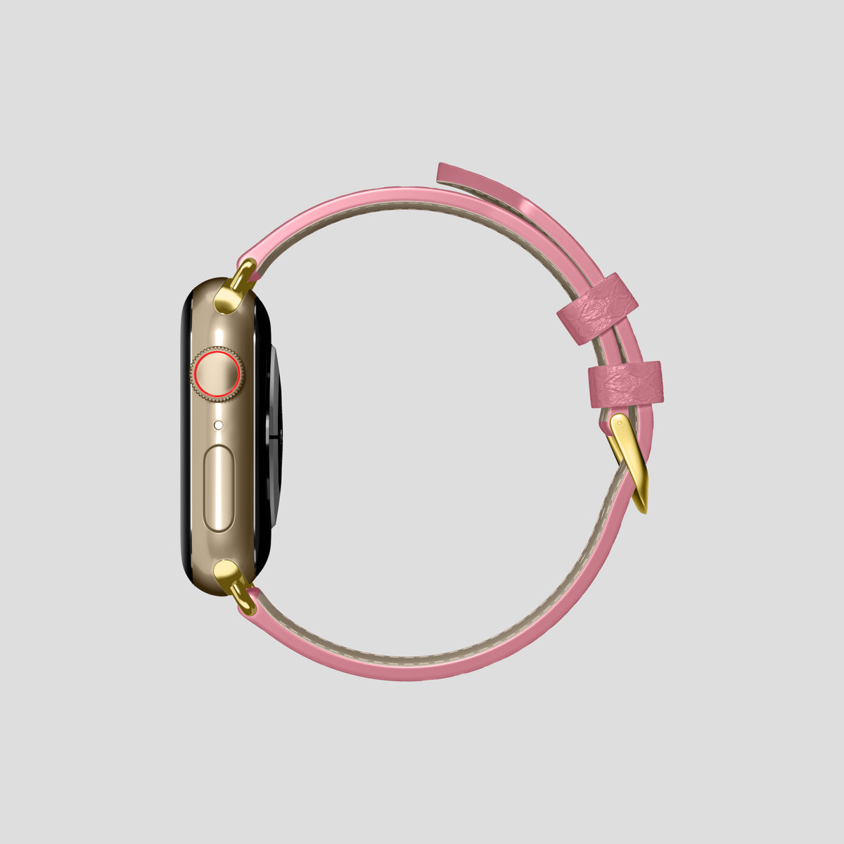 Pink Apple Watch 42mm Classic Strap In Python with Gold Metal -4 | Pink-Gold