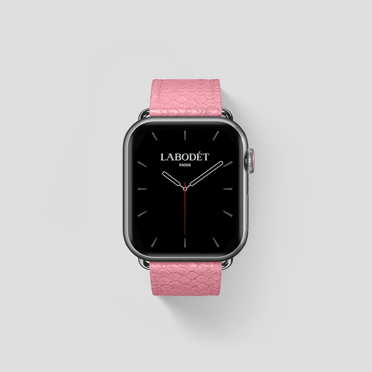 Pink Apple Watch 42mm Classic Strap In Python with Steel Metal -1 | Pink-Steel