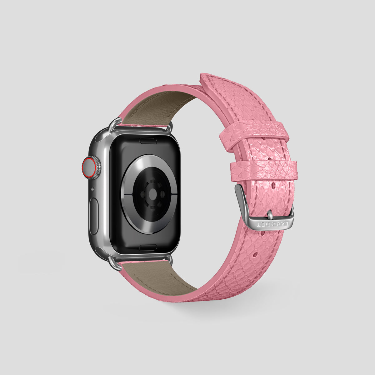 Pink Apple Watch 42mm Classic Strap In Python with Steel Metal -2 | Pink-Steel