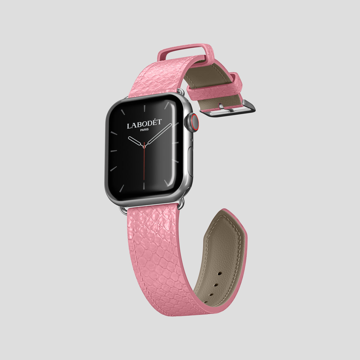 Pink Apple Watch 42mm Classic Strap In Python with Steel Metal -3 | Pink-Steel