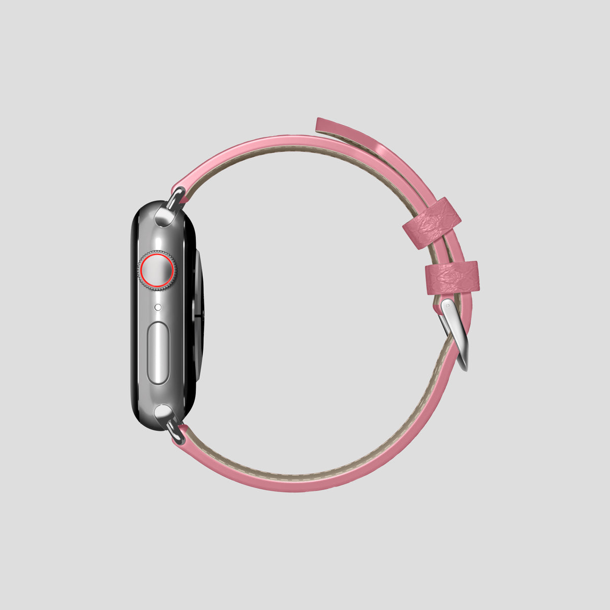 Pink Apple Watch 42mm Classic Strap In Python with Steel Metal -4 | Pink-Steel
