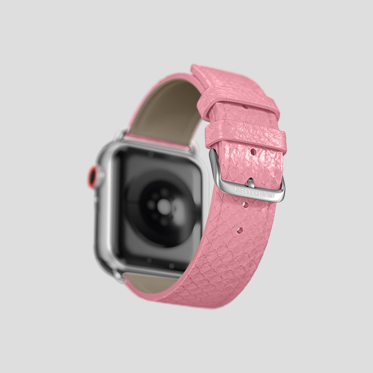 Pink Apple Watch 42mm Classic Strap In Python with Steel Metal -5 | Pink-Steel