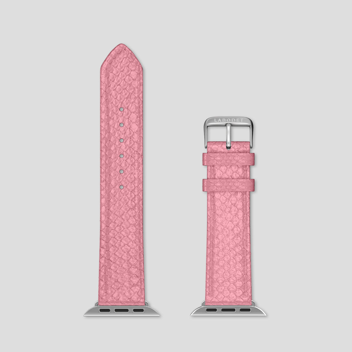 Pink Apple Watch 42mm Classic Strap In Python with Steel Metal -6 | Pink-Steel