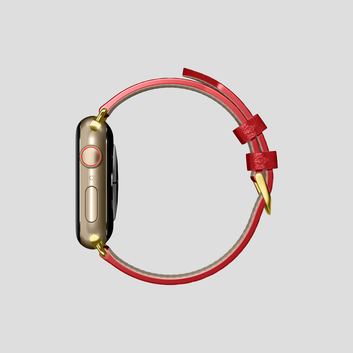 Red Apple Watch 42mm Classic Strap In Python with Gold Metal -4 | Red-Gold