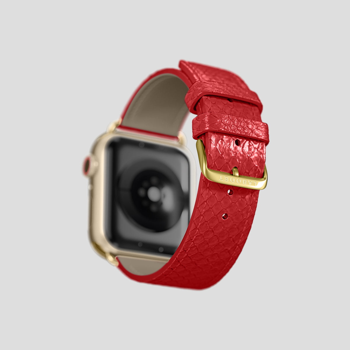 Red Apple Watch 42mm Classic Strap In Python with Gold Metal -5 | Red-Gold
