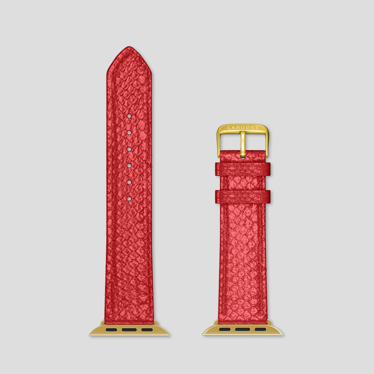 Red Apple Watch 42mm Classic Strap In Python with Gold Metal -6 | Red-Gold